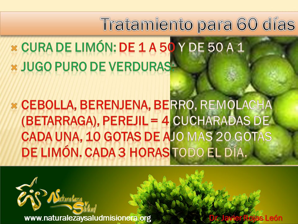Tratamiento para 60 días Cura de limón: de 1 a 50 y de 50 a 1