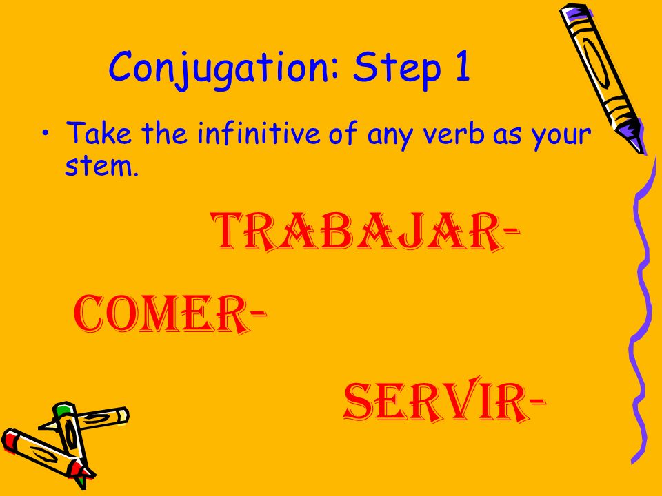 Trabajar- Comer- Servir- Conjugation: Step 1