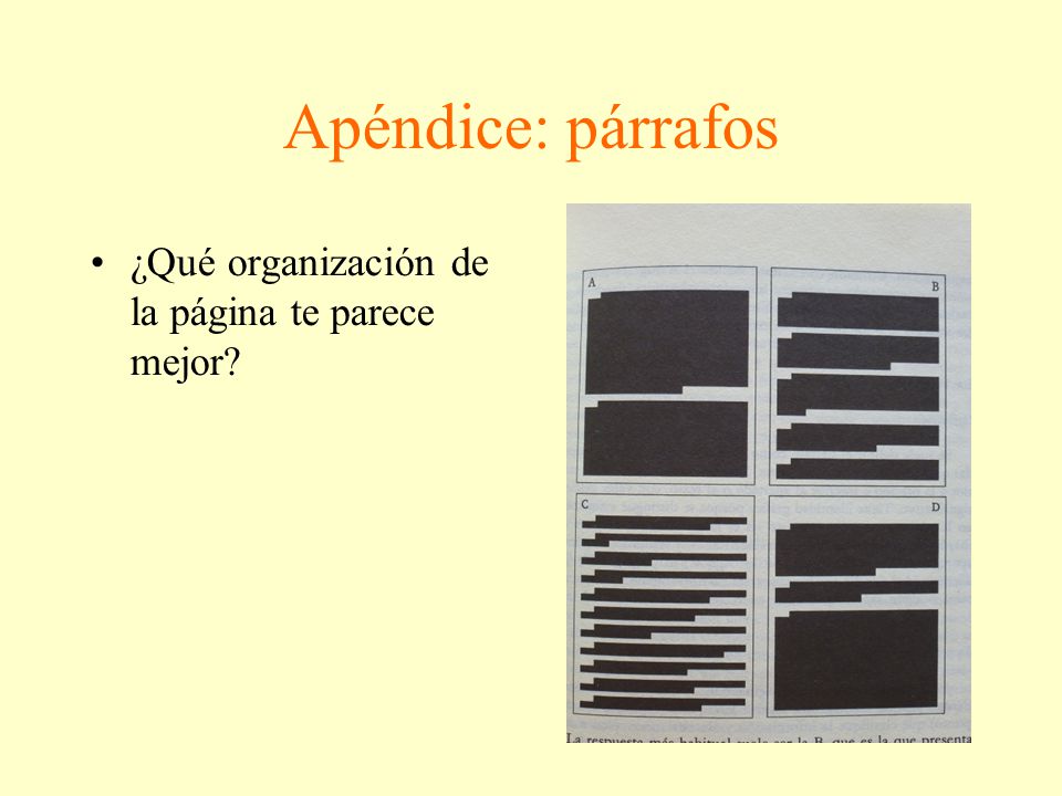 Apéndice: párrafos ¿Qué organización de la página te parece mejor