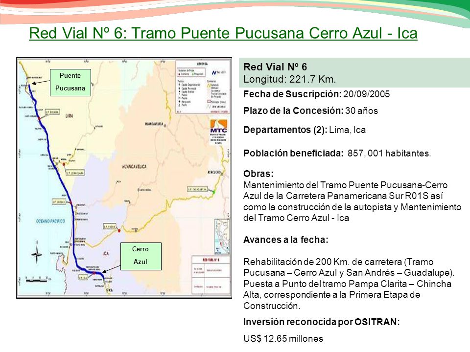 Red Vial Nº 6: Tramo Puente Pucusana Cerro Azul - Ica