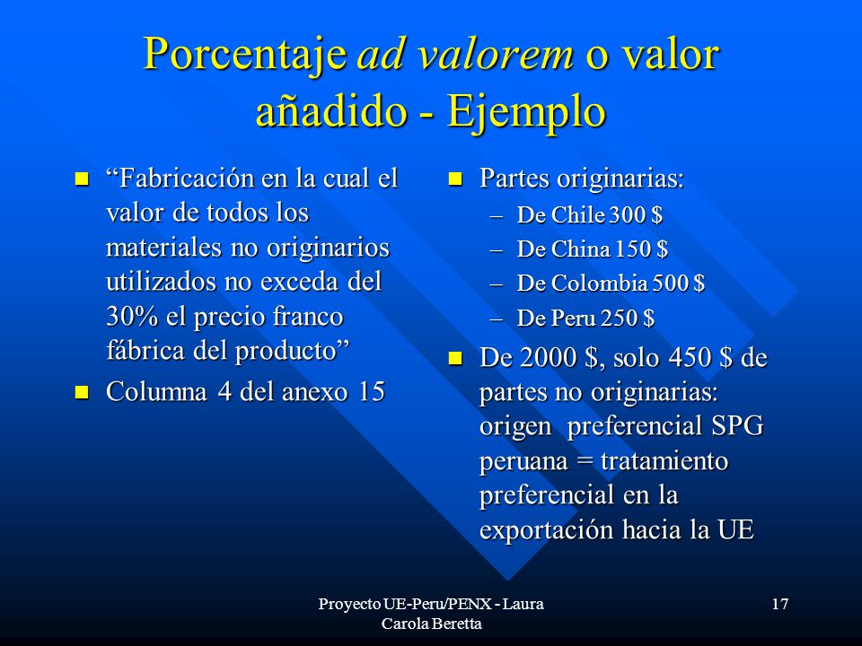 Porcentaje ad valorem o valor añadido - Ejemplo