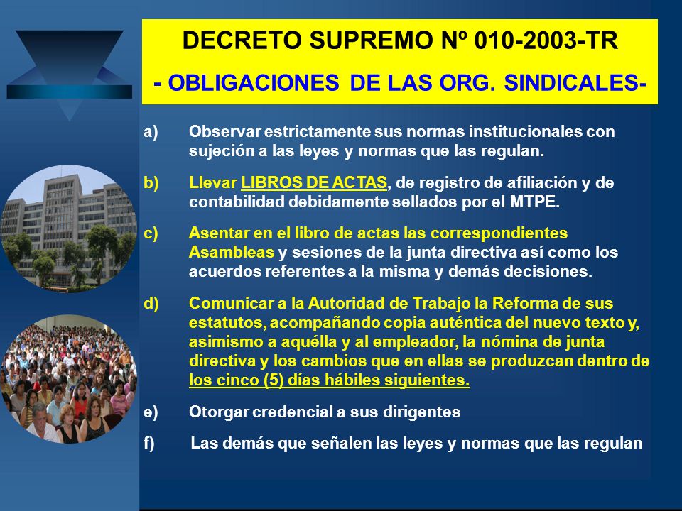 DECRETO SUPREMO Nº TR - OBLIGACIONES DE LAS ORG. SINDICALES-