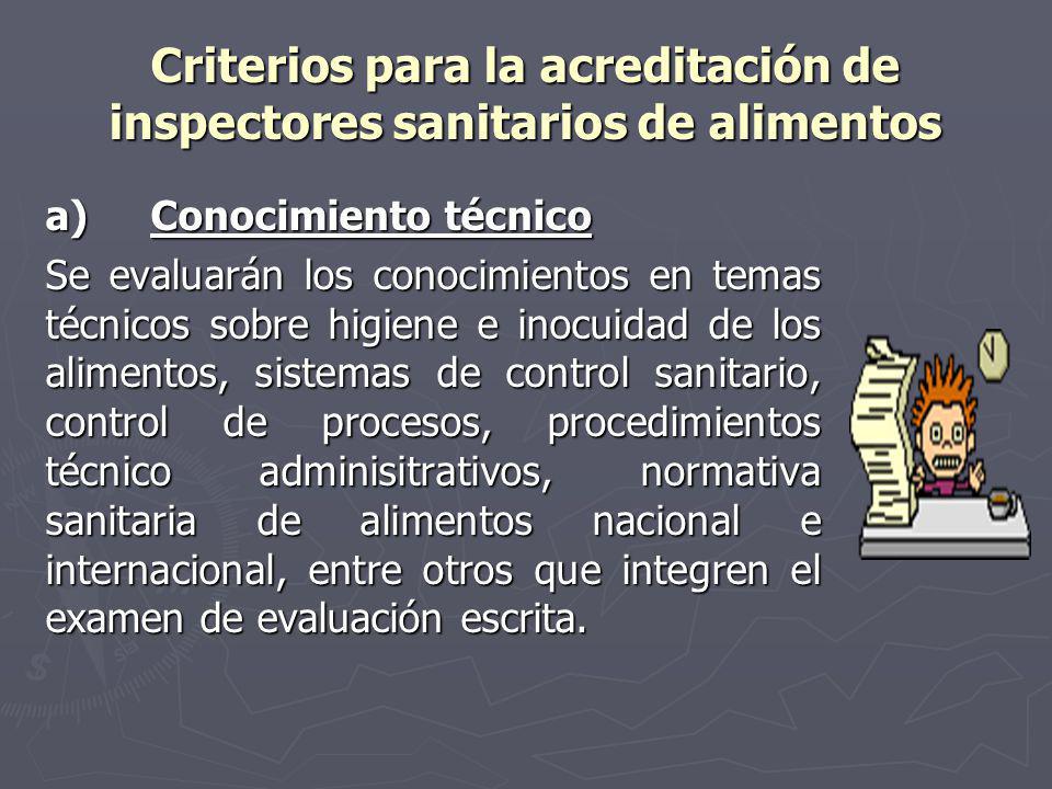 Criterios para la acreditación de inspectores sanitarios de alimentos