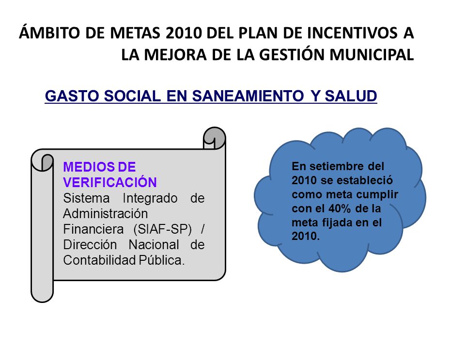 ÁMBITO DE METAS 2010 DEL PLAN DE INCENTIVOS A LA MEJORA DE LA GESTIÓN MUNICIPAL