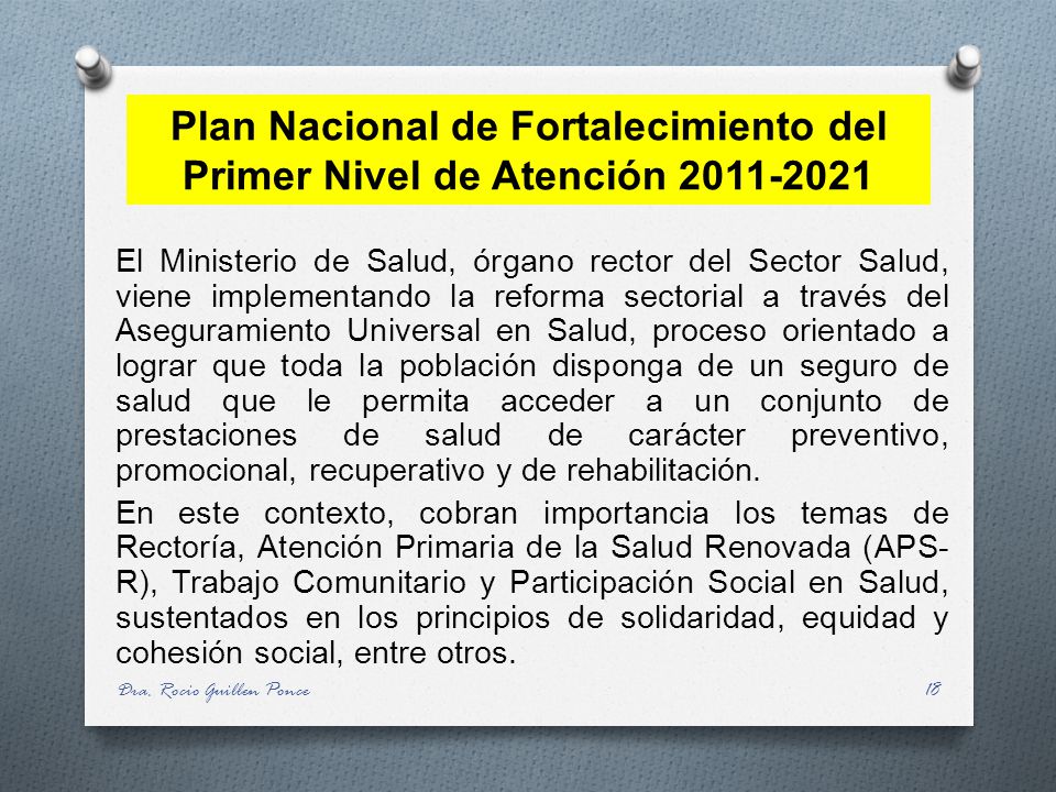 Plan Nacional de Fortalecimiento del Primer Nivel de Atención