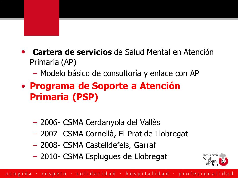 Cartera de servicios de Salud Mental en Atención Primaria (AP)