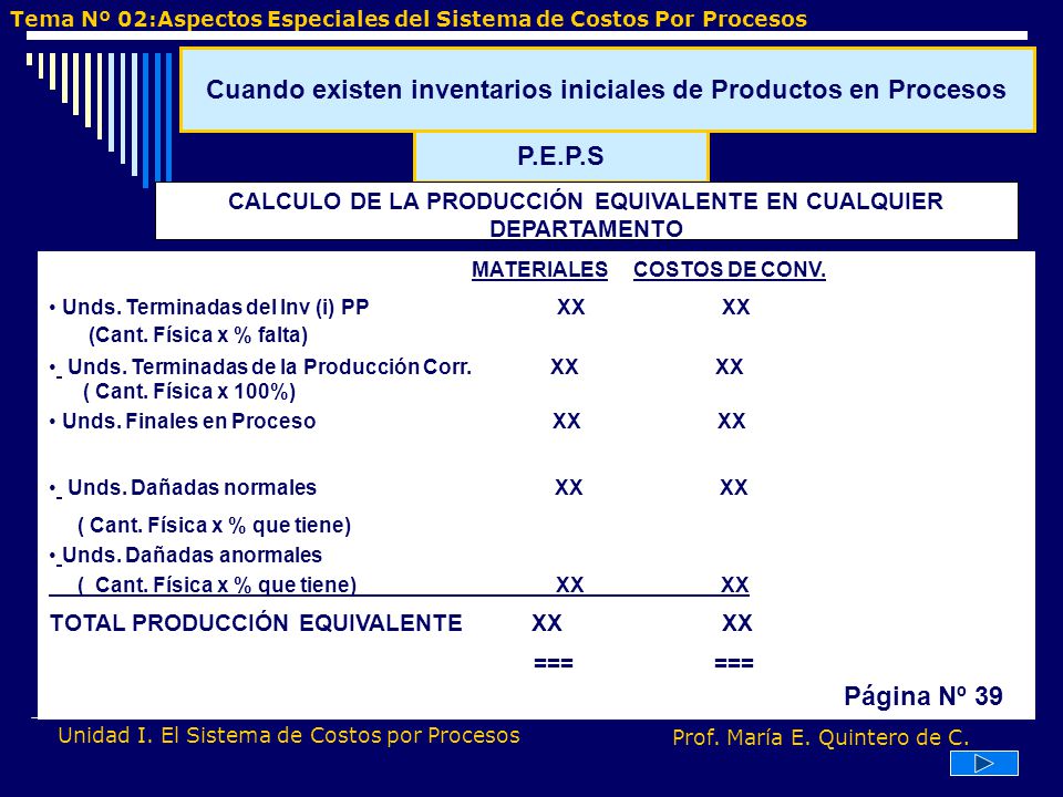 Cuando existen inventarios iniciales de Productos en Procesos P.E.P.S