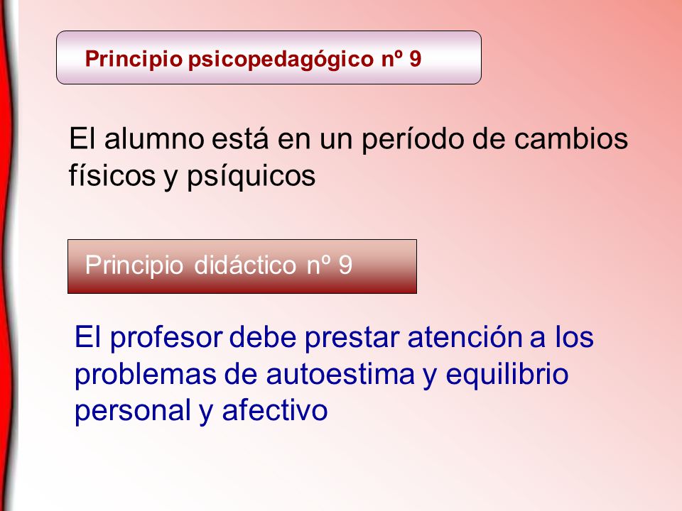 El alumno está en un período de cambios físicos y psíquicos