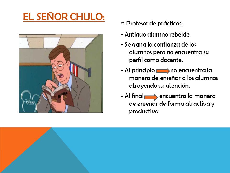 El señor chulo: - Profesor de prácticas. - Antiguo alumno rebelde.