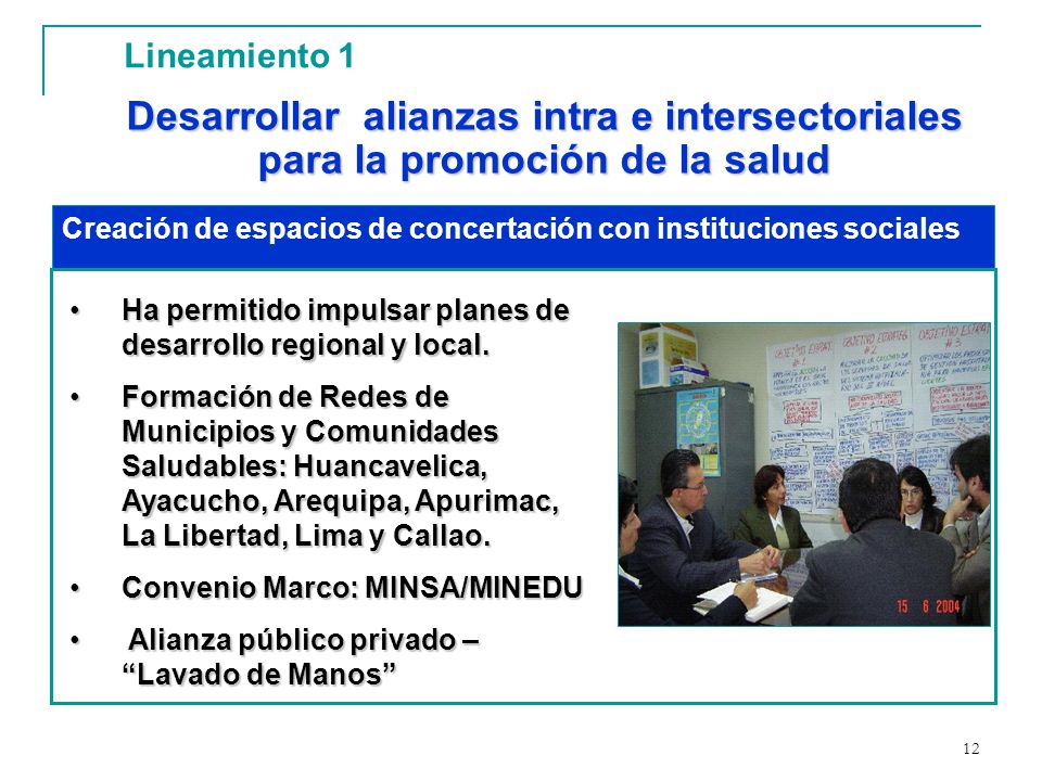 Lineamiento 1 Desarrollar alianzas intra e intersectoriales para la promoción de la salud.