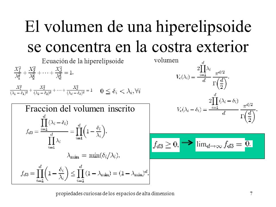 El volumen de una hiperelipsoide se concentra en la costra exterior