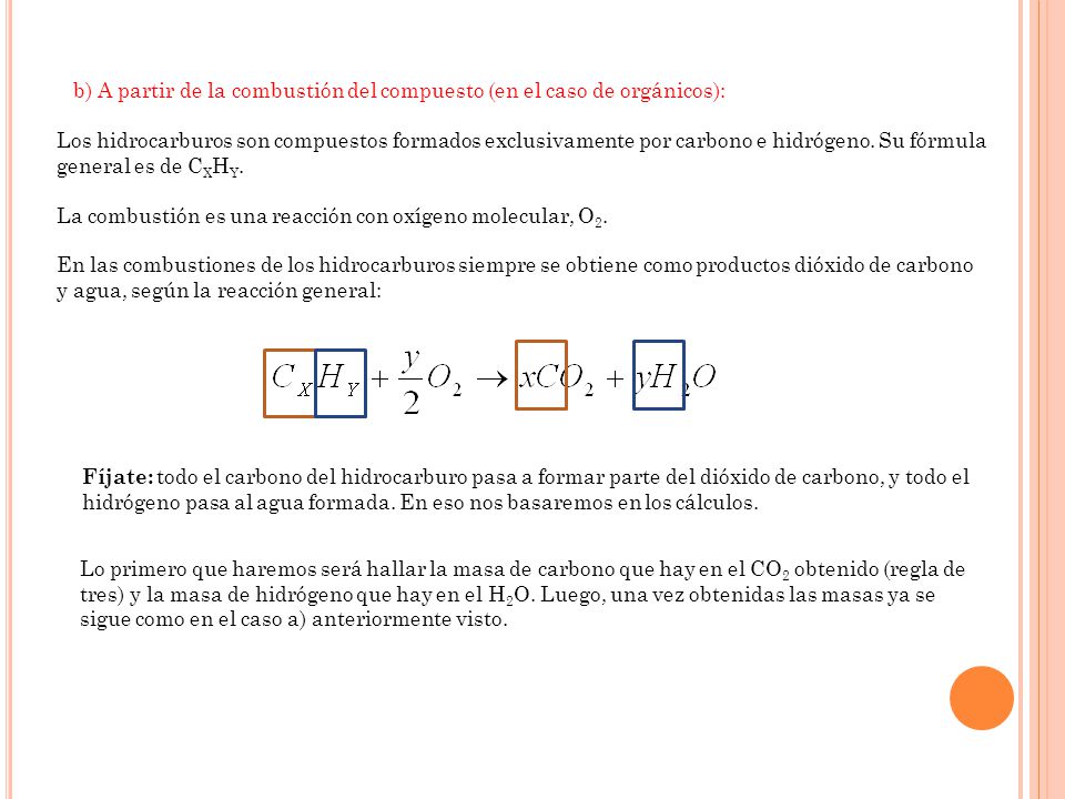 b) A partir de la combustión del compuesto (en el caso de orgánicos):