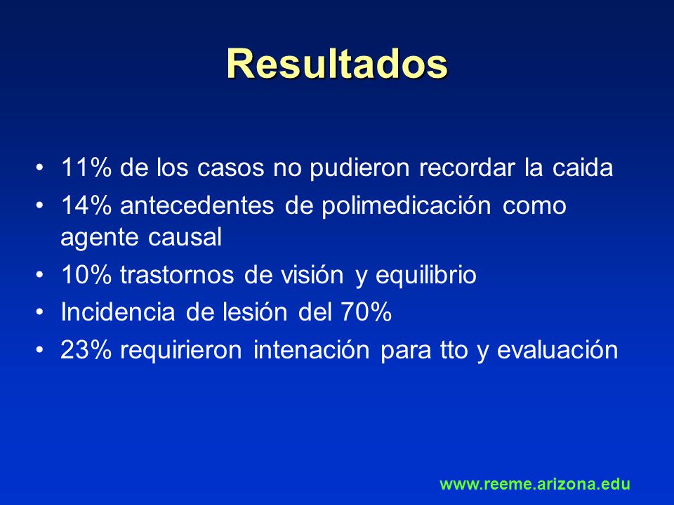 Resultados 11% de los casos no pudieron recordar la caida