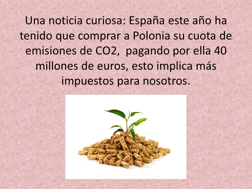 Una noticia curiosa: España este año ha tenido que comprar a Polonia su cuota de emisiones de CO2, pagando por ella 40 millones de euros, esto implica más impuestos para nosotros.