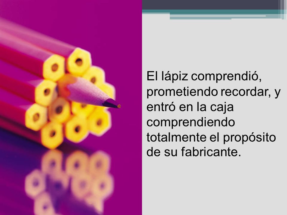 El lápiz comprendió, prometiendo recordar, y entró en la caja comprendiendo totalmente el propósito de su fabricante.