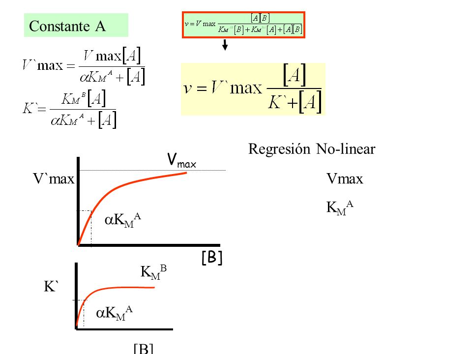 Constante A Regresión No-linear [B] Vmax V`max Vmax KMA KMA KMB K` KMA [B]
