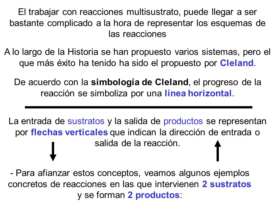 El trabajar con reacciones multisustrato, puede llegar a ser bastante complicado a la hora de representar los esquemas de las reacciones