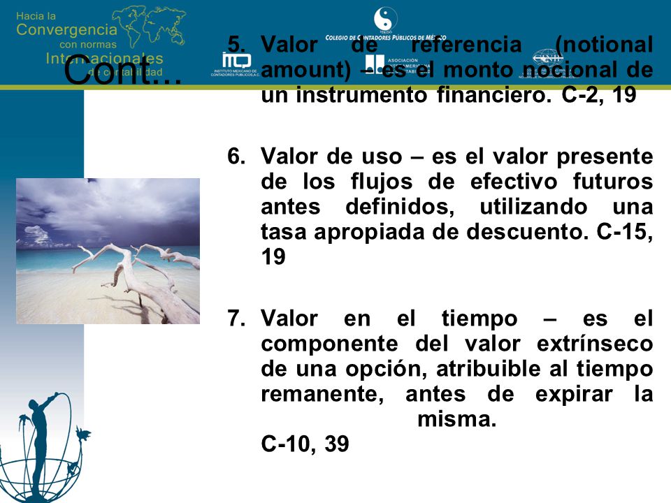 Valor de referencia (notional amount) – es el monto nocional de un instrumento financiero. C-2, 19