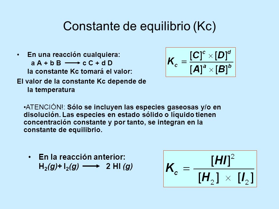 Constante de equilibrio (Kc)