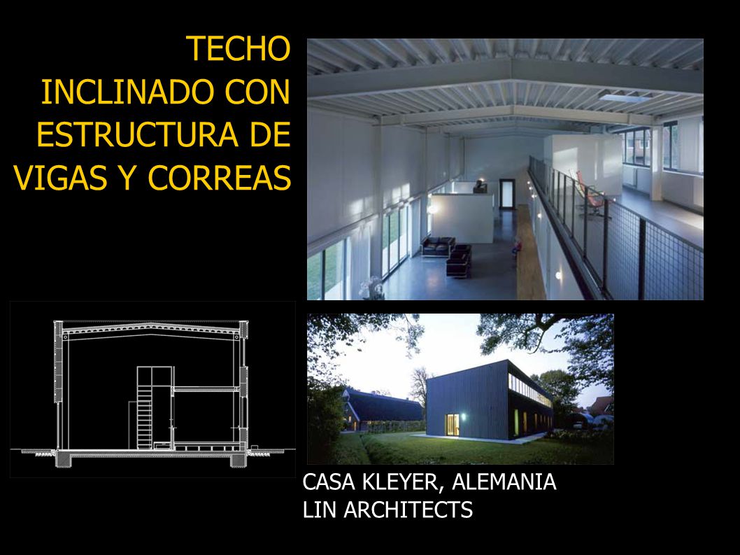 TECHO INCLINADO CON ESTRUCTURA DE VIGAS Y CORREAS