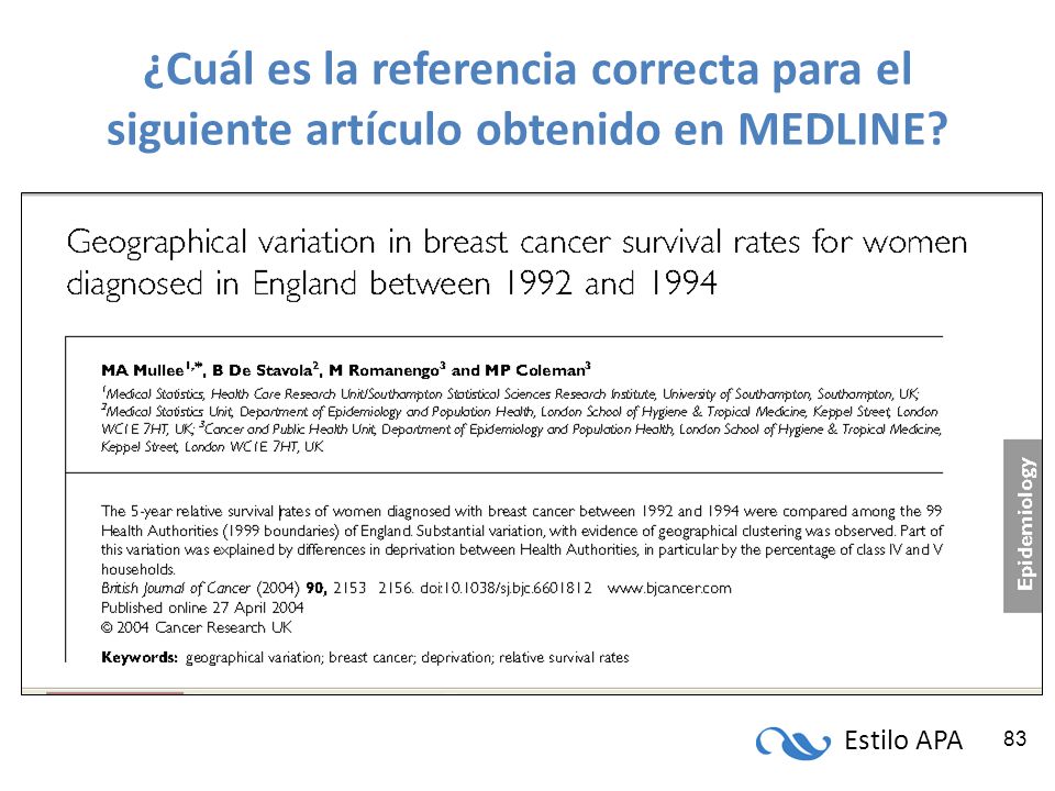 ¿Cuál es la referencia correcta para el siguiente artículo obtenido en MEDLINE