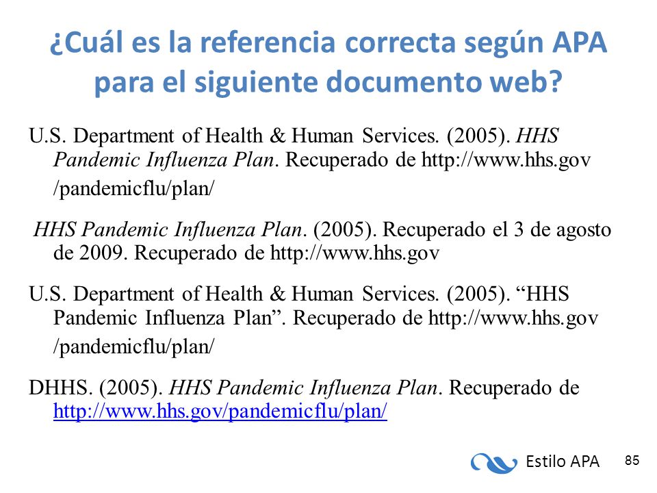 ¿Cuál es la referencia correcta según APA para el siguiente documento web