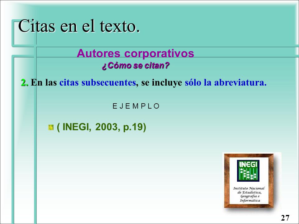 Citas en el texto. Autores corporativos