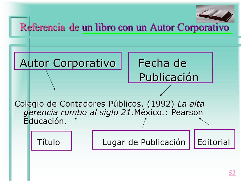 Referencia de un libro con un Autor Corporativo