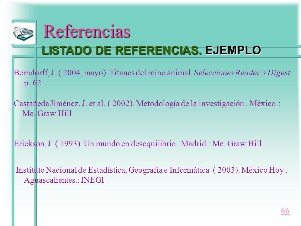 LISTADO DE REFERENCIAS. EJEMPLO