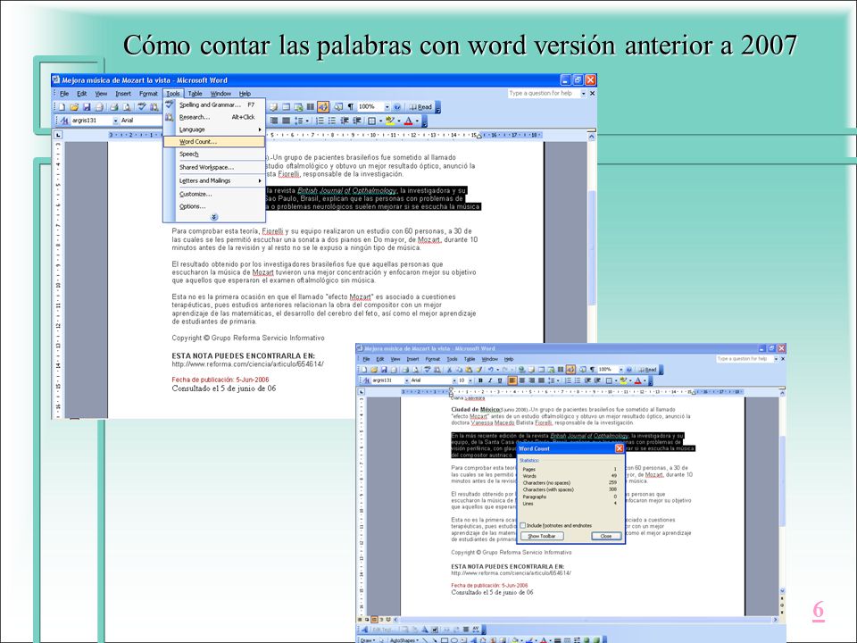 Cómo contar las palabras con word versión anterior a 2007