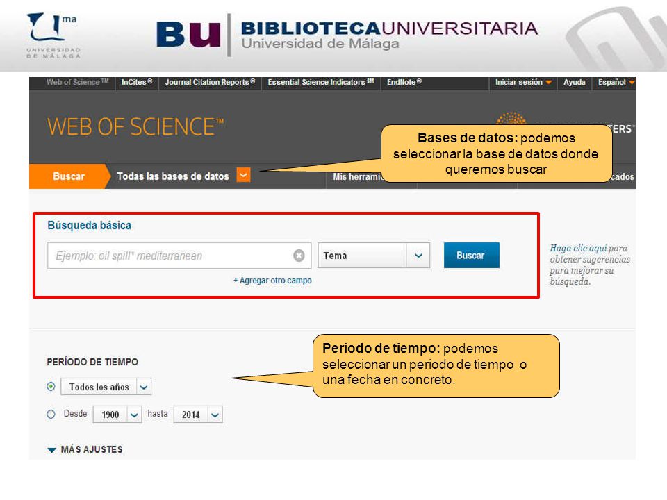 Bases de datos: podemos seleccionar la base de datos donde queremos buscar