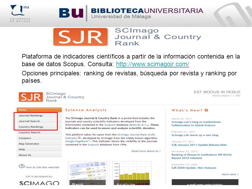 Plataforma de indicadores científicos a partir de la información contenida en la base de datos Scopus. Consulta: