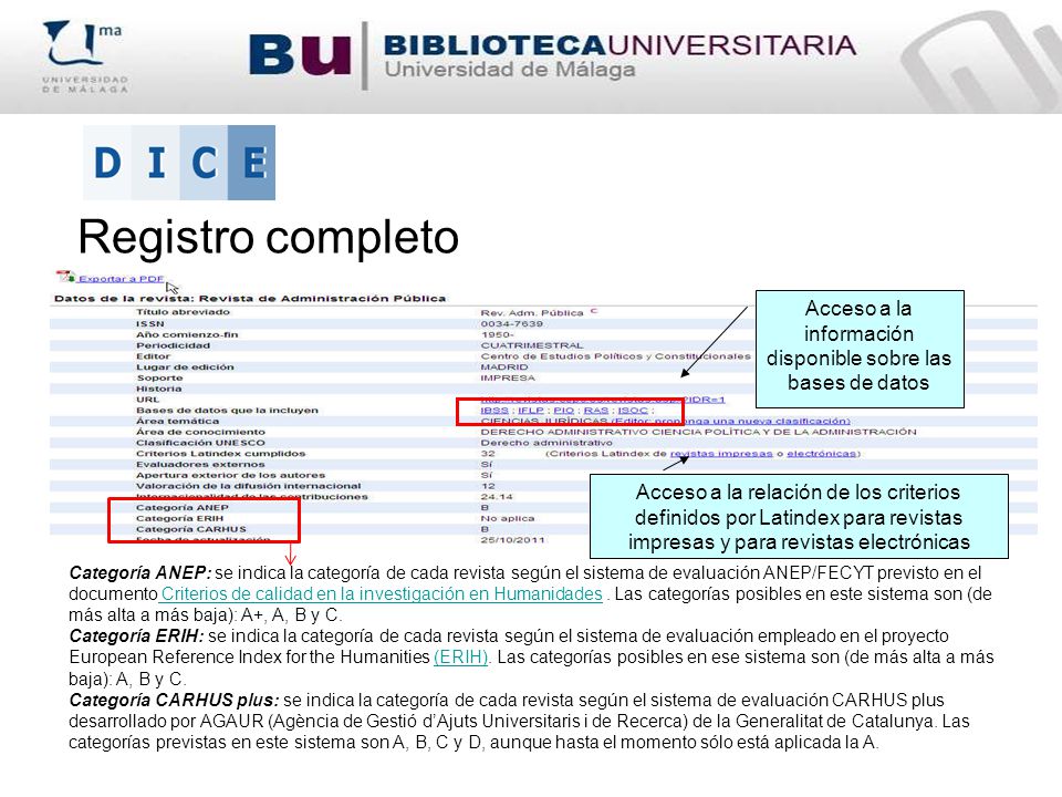 Acceso a la información disponible sobre las bases de datos