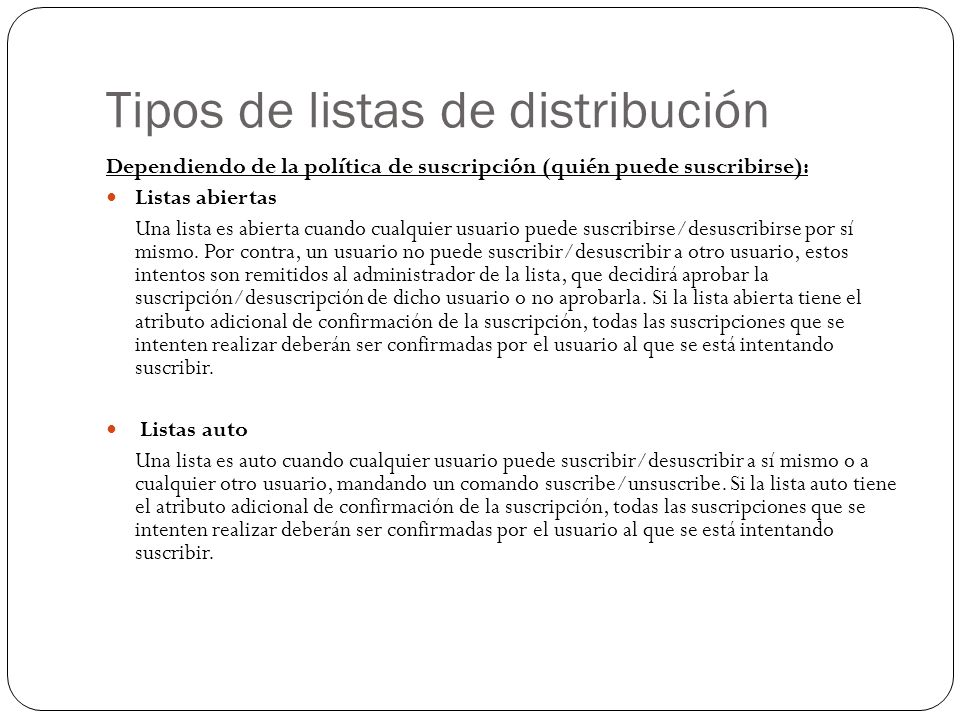 Tipos de listas de distribución