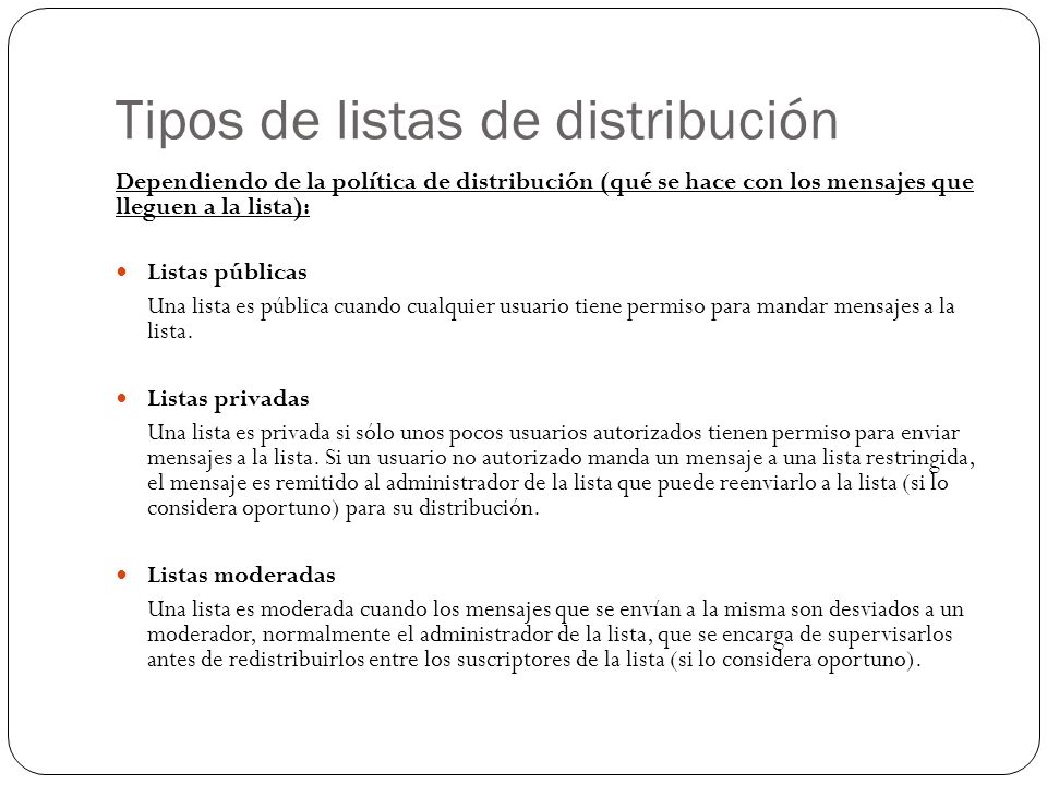 Tipos de listas de distribución