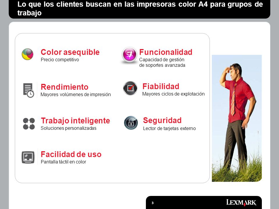 Color asequible Funcionalidad Rendimiento Fiabilidad