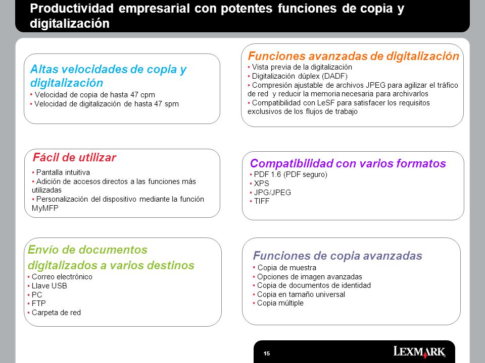 Productividad empresarial con potentes funciones de copia y digitalización
