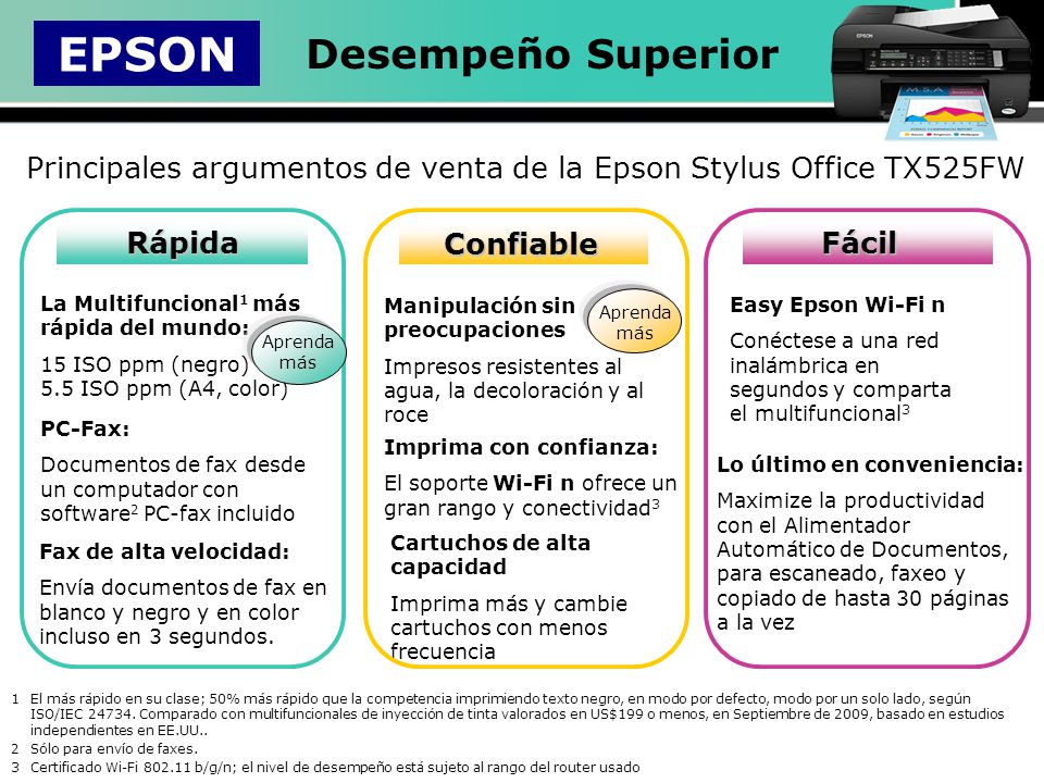 Principales argumentos de venta de la Epson Stylus Office TX525FW