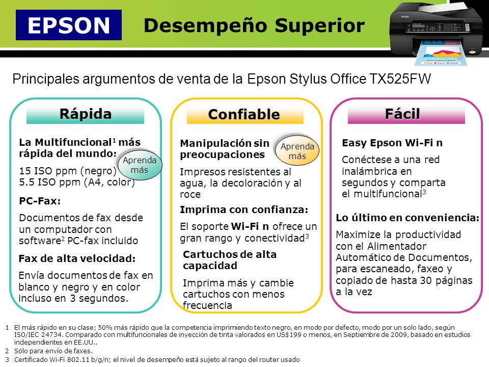 Principales argumentos de venta de la Epson Stylus Office TX525FW