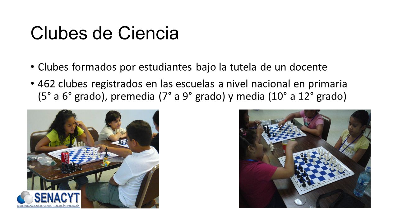 Clubes de Ciencia Clubes formados por estudiantes bajo la tutela de un docente.