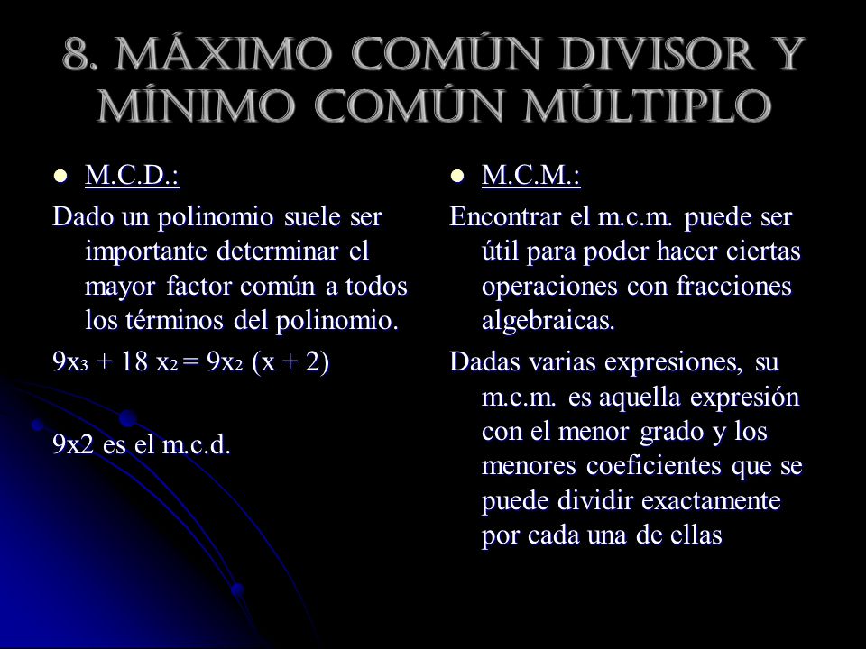 8. Máximo común divisor y mínimo común múltiplo