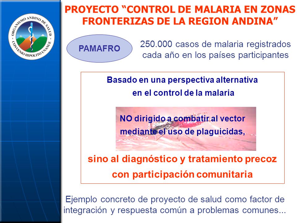 PROYECTO CONTROL DE MALARIA EN ZONAS FRONTERIZAS DE LA REGION ANDINA