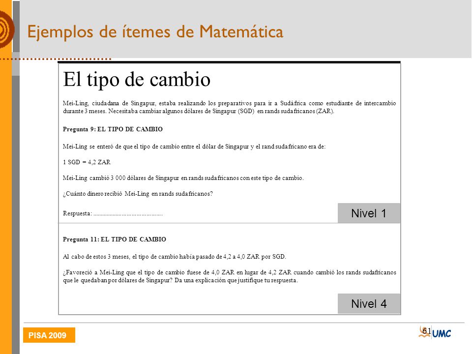 El tipo de cambio Ejemplos de ítemes de Matemática Nivel 1 Nivel 4