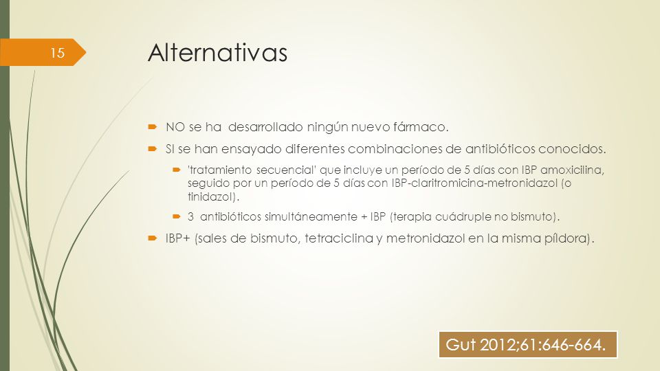 Alternativas NO se ha desarrollado ningún nuevo fármaco. SI se han ensayado diferentes combinaciones de antibióticos conocidos.