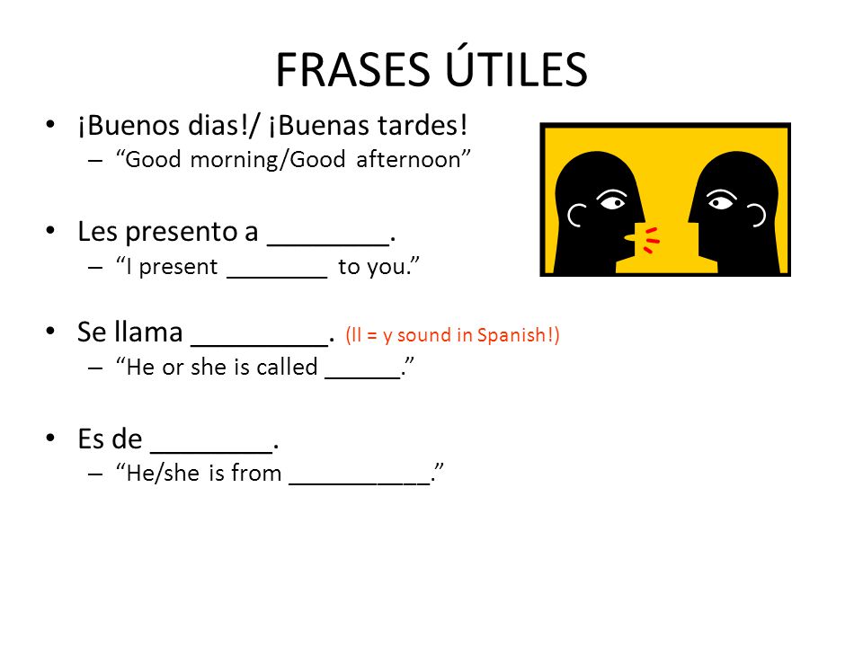 FRASES ÚTILES ¡Buenos dias!/ ¡Buenas tardes! Les presento a ________.