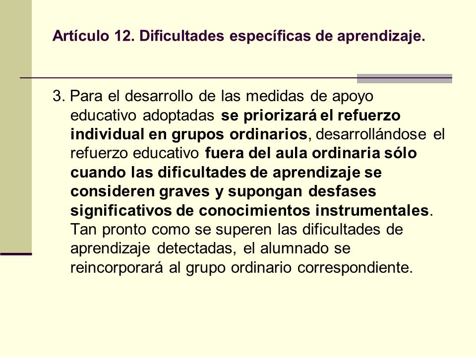 Artículo 12. Dificultades específicas de aprendizaje.