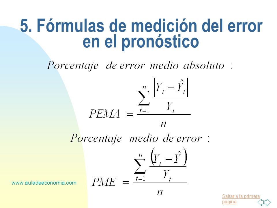 5. Fórmulas de medición del error en el pronóstico