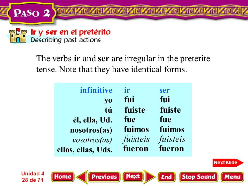 The verbs ir and ser are irregular in the preterite