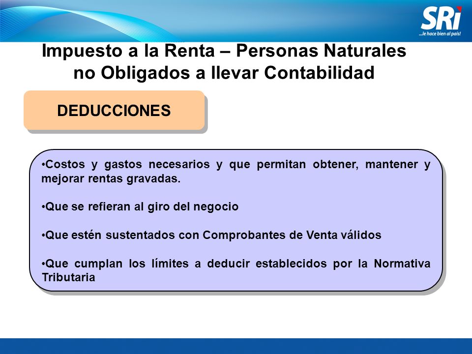 Impuesto a la Renta – Personas Naturales no Obligados a llevar Contabilidad