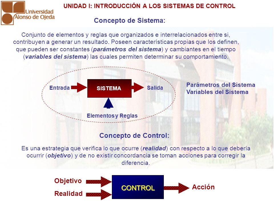 Concepto de Sistema: Concepto de Control: Objetivo CONTROL Acción